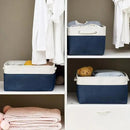 Organization and Storage Basket for Shelves - 16x12x8 inch Large 3 Pack Canvas Storage Bin Collapsible Baskets for Organizing, Fabric Storage Cubes for Cloth Laundry (White&Deep Blue) by CozyNest Decor