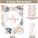 Custom Name Crib Bedding Set - Bohemian Flowers Design, Personalized Baby Nursery Bedding 3-Piece Set– Soft Blanket, Fitted Sheet, Changing Pad Cover – for Newborns Girls Nursery Gifts by TinyTreasures Baby Boutique