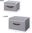 ANMINY Storage Bin with Lid Storage Boxes with PU Leather Handles PP Plastic Board Decorative Foldable Lidded Cotton Linen Fabric Home Cubes Baskets Closet Organizer Container - Gray, Large Size by TinyTreasures Baby Boutique