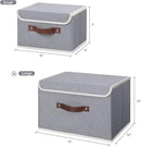 ANMINY Storage Bin with Lid Storage Boxes with PU Leather Handles PP Plastic Board Decorative Foldable Lidded Cotton Linen Fabric Home Cubes Baskets Closet Organizer Container - Gray, Large Size by CozyNest Decor