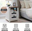 Nightstand with Charging Station,OKD 18'' Industrial & Farmhouse Square End Table w/ 2 Drawers & Open Cubby, Rustic Mesh Drawer Sofa Side Table w/Storage for Bedroom, Living Room Office, Antique White by CozyNest Decor