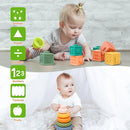Montessori Toys for Babies 6-12 Months, 4 in 1 Soft Baby Teething Toys, Stacking Building Blocks & Rings for Infants, Sensory Bin Toy by TinyTreasures Baby Boutique