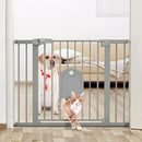Babelio Auto Close Baby Gate with Small Cat Door, 29-43" Metal Cat Gate for Doorway, Stairs, House, Easy Walk Thru Dog Gate with pet Door, Includes 4 Wall Cups and 3 Extension Pieces, Gray by TinyTreasures Baby Boutique