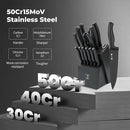 ZHANG XIAO QUAN SINCE 1628 15Pcs Knife Sets with Block, knife sets for kitchen with block High Carbon Stainless Steel Built-in Sharpener Dishwasher Safe(Black) by CozyNest Decor