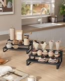 SONGMICS Display Risers, Set of 2 Engineered Wood Perfume Organizer Stand, 3-Tier Cupcake Stand Holder, Spice Rack, Shelf Risers for Figures, Dessert Shelves, Ebony Black and Ink Black UKCS116B01 by CozyNest Decor