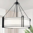 20.4''Drum Chandelier,5-Light Fabric Modern Chandeliers,Black Farmhouse Round Pendant Light Fixture for Dining Room Kitchen Island Living Room Bedroom Hallway by CozyNest Decor