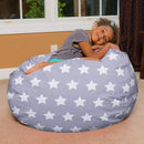 Posh Creations Bean Bag Chair for Kids, Teens, and Adults Includes Removable and Machine Washable Cover, Canvas White Stars on Gray, 38in - Large by TinyTreasures Baby Boutique