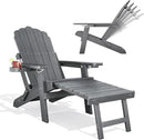 Adjustable Backrest Folding Adirondack Chair with Ottoman & 2 Cup Holders, HIPS Weather Resistant Adirondack Chair, Outdoor Fire Pit Chair for Beach, Pool, Deck, Porch, Yard, Lawn, Grey by GreenHaven Gardens