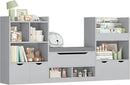 FOTOSOK 72” Kids Bookshelf with Reading Nook, Large Toy Storage Organizer with Seat Cushion and 3 Movable Drawers, Kids Reading Nook Toy Organizers and Storage with Bench for Living Room, Grey by CozyNest Decor