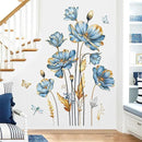 decalmile Large Blue Flower Wall Stickers Floral Butterfly Plants Gold Leaves Wall Decals Bedroom Living Room Sofa TV Background Wall Decor by CozyNest Decor