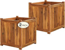 IDZO Set of 2 Acacia Wood Flower Planters for Outdoor Plants, Ergonomic Handles, Drainage Holes, Various Sizes, Ideal for Home Décor, Light Cherry by CozyNest Decor