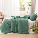 Litanika Comforters Queen Size Haze Green, 3 Pieces Lightweight Solid Bedding Set & Collections, All Season Fluffy Bed Set (90x90 Inches Comforter & 2 Pillowcases) by CozyNest Decor