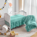 Tufted Ruffle Crib Bedding Set 3 Pieces Baby Girls Boys Boho Quilted Comforter with Fitted Sheet and Bed Skirt - Cute Ruffled Shabby Chic Baby Bedding Soft Blanket Design Teal Blue by TinyTreasures Baby Boutique