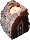 AMOYSTONE Agate Candle Holder Multi-Functional Décor 1-1.5lb Pillar Candles & Makeup Brush Storage | Irregular Half-Cut Design | Meditation Desk Accent | Spiritual Starter Gift by CozyNest Decor
