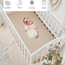 Brandream 3 Pieces Crib Bedding Set for Girls or Boys Quilt,Crib Sheet,Dust Ruffle Skirt, 100% Washed Cotton Like Linen Supersoft Farmhouse Chic Boho Beige Classic Quilted Plaid Design by TinyTreasures Baby Boutique