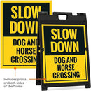Slow Down Dog and Horse Crossing Sidewalk Sign Kit, 18x24 Inches, with A Frame Stand, Made in USA by CozyNest Decor