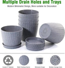 6 Inch Plant Pots Bulk, 6 Pack Plastic Planters with Drainage Holes and Saucers for Indoor Outdoor House Plants and Flowers, Grey Spots by GreenHaven Gardens