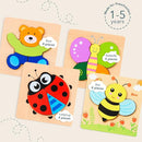 MAGIFIRE Toddler Wooden Puzzle Set - 4-Pack 5.7 x 5.7 Inch Multicolor Wood - Chunky Pieces for Small Hands & Portable Storage Bag - Toddler Puzzles Ages 3-5 by TinyTreasures Baby Boutique