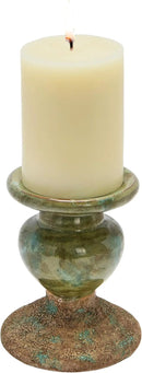 Creative Co-Op 2-Tone Sculptural Terracotta Pillar Candle Holder, Distressed Green by CozyNest Decor