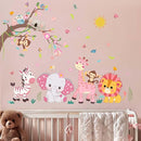 Pink Forest Baby Animals Wall Decals - Elephant Lion Giraffe Monkey Zebra Wall Stickers - Nursery Kids Girls Boys Room Daycare Playroom Classroom Wall Decor by TinyTreasures Baby Boutique