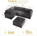 HOOOWOOO Modular Sectional Sofa,5 Pieces Sectional Couches for Living Room,98X66 L Shaped Cloud Couch with Ottoman Chaise Set(Grey Velvet Corduroy) by CozyNest Decor