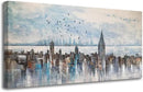 Arjun Cityscape Wall Art New York City Skyline Buildings Picture Modern Abstract Grey NYC Skyline Birds City View Painting Framed Artwork for Bedroom Living Room Home Office Decor Extra Large 58"x29" by CozyNest Decor