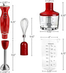 OVENTE Immersion Hand Blender, 300W Electric Handheld Portable Stick Mixer Set with 2 Mixing Speed, Stainless Steel Blades, Egg Whisk Attachment, Mixing Beaker and BPA-Free Food Chopper, Red HS565R by TinyTreasures Baby Boutique