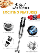 MegaWise Stainless Steel Titanium Reinforced 3-in-1 Immersion Hand Blender, Powerful with 80% Sharper Blades, 12-Speed Corded Blender, Including Whisk and Milk Frother (3-in 1 Black) by TinyTreasures Baby Boutique