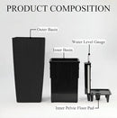 2Pcs 23in High Large Plant Pots Planter-Self-Watering,Modern Planter with Drain Holes,Water Level Monitor,Inner Bucket for Indoor/Outdoor Front Porch Patio,Black Rattan by CozyNest Decor