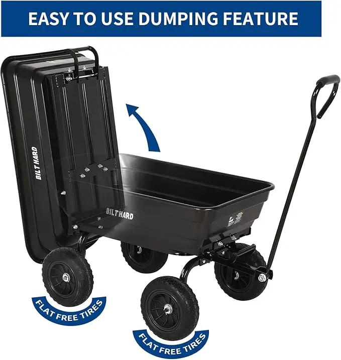 BILT HARD 4 Cu.Ft. 10" No-Flat Tires Poly Yard Dump Cart with 180° Rotating Handle, 600 lbs Capacity Heavy Duty Garden Carts and Wagons, photo 4 of 9