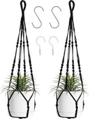 Macrame Plant Hanger Indoor Hanging with Wood Beads Macrame Planters No Tassel for Indoor Outdoor Boho Home Decor 35 Inch (Black,2pcs) by GreenHaven Gardens