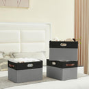 Large Collapsible Fabric Storage Bins with 3 Handles, Foldable Organizer Baskets for Closet, Shelves, Living Room | 3 Pack, Durable PU & Metal Handles (17"x11.8"x11.8", Black & Gray) by TinyTreasures Baby Boutique
