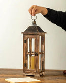 Large Farmhouse Wooden Decorative Lantern Set of 2, Rustic Distressed Brown Burnt Wood Floor Candle Lanterns, Indoor/Outdoor Hanging Lanterns for Home Decor (No Glass) by CozyNest Decor
