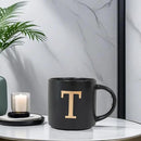 COLLECTIVE HOME - Monogram Ceramic Mugs, 15 oz Golden Initial Black Coffee Cups, Elegant Alphabet Tea Mugs, Elegant Personalized Mug with Gift Box, Unique Mug with Double Side Capital Lette (T) by CozyNest Decor