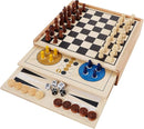 Juegoal 7-in-1 Wooden Board Game Set for Kids Adults, Tabletop Combo Classic Travel Portable Board Games (Chess, Checkers, Chinese Checkers, Backgammon, Parcheesi, Snakes and Ladders, Tic Tac Toe) by TinyTreasures Baby Boutique