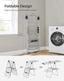 SONGMICS Clothes Drying Rack, Foldable 2-Level Laundry Drying Rack, Free-Standing Laundry Airer, with Height-Adjustable Wings, 33 Drying Rails, Sock Clips, Silver and Blue ULLR53BUV1 by CozyNest Decor