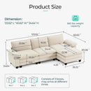 LINSY HOME Modular Sectional Sofa - 123'' Comfy Corduroy Cloud Sofa Oversized L Shaped Couch with Movable Ottoman, Soft Modern Sofa for Living Room Apartment, Beige by CozyNest Decor