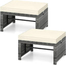 Tangkula 2 Pieces Patio PE Rattan Ottomans, Multipurpose Outdoor Footstool Footrest Additional Seating Side Table with Soft Zippered Cushions for Deck, Garden, and Yard (White) by CozyNest Decor