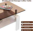 Glass Coffee Table Rectangle Living Room Center Table, with Brown Tempered Glass Tabletop and White MDF Layer,for Living Room and Office, Brown+White by CozyNest Decor