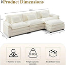 URRED Modular Sectional Sofa Comfy Cloud Couch, Modern Chenille Sofa Sleeper Deep Seat Couches with Ottoman/Pillows for Living Room (White, 117''- L Shape) by CozyNest Decor