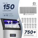 Commercial Ice Maker Machine 150LBS/24H with 50LBS Storage Bin, Stainless Steel Undercounter/Freestanding Ice Maker Machine for Home Bar Outdoor, 55PCS Ice Cubes Ice Machine, Self Cleaning by CozyNest Decor