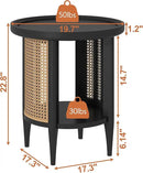 Yusong Round End Table Rattan Side Table with Solid Wood Legs, Boho Style Nightstand Bedside Table with 2-Tier Shelves, Small Coffee Table for Living Room Bedroom Small Spaces Black by CozyNest Decor