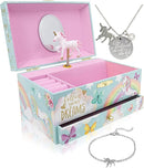 The Memory Building Company Unicorn Musical Jewelry Box, Classic Melody Storage Organizer Kids Ages 6-12, Wood Construction w/ 2 Compartments by TinyTreasures Baby Boutique