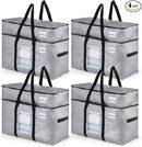 TAILI 2 Tier Extra Large Moving Bags, 4 Pack Silver Heavy Duty Totes For Storage with Visible Window, Wrap Around Handles, Storage Bags for Space Saving, Alternative to Moving Boxes by TinyTreasures Baby Boutique