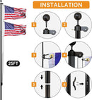 NELXINJO 25FT Sectional Flag Pole Kit, Heavy Duty Aluminum Outdoor In-Ground Flagpole, Black Ball Top, 3x5 USA Flag for Residential commercial Outdoor Garden(25FT, Black) by GreenHaven Gardens