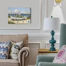amatop Coastal Wall Art– Beach Scene Picture with Boat on Sandy Shore, Flowers and Sea Birds, Blue Ocean Seascape Themed Canvas Print Nautical Artwork for Bathroom and Bedroom Decor, Small 16x12 Inch by CozyNest Decor