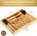 Umilife Large Expandable Kitchen Silverware Utensils Drawer Organizer, 2.5" Extra High Adjustable Drawer Divider with Curved Grooves, Bamboo Wood Cutlery Tray Flatware Holder by CozyNest Decor