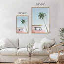 Tinonedraw Large Ocean Beach Framed Canvas Wall Art, Summer Coastal Surfboard Wall Decor, Palm Tree Pink Car Artwork, Modern Surfing Seascape Art Prints for Living Room Bedroom Office 24"x36"x3 by CozyNest Decor