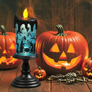 Eldnacele Halloween Snow Globe Flameless Candle with Timer, Battery Operated Spooky Spinning Water Glittering Tornado Lamp LED Candlestick Table Fireplace Witch Decal Halloween Holiday Decoration by CozyNest Decor