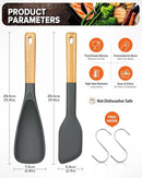 Cooking Spoon and Scraper for Nonstick Cookwares, Great for Cooking and Serving Durable BPA-Free Matte Silicone, Wood Handle Multifunction Spoon for Mixing, Scoop, and Scrape (GREY) by CozyNest Decor